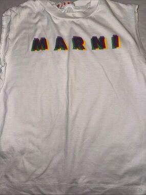Marni White Sleeveless Kids Pajama Top with Rainbow Logo